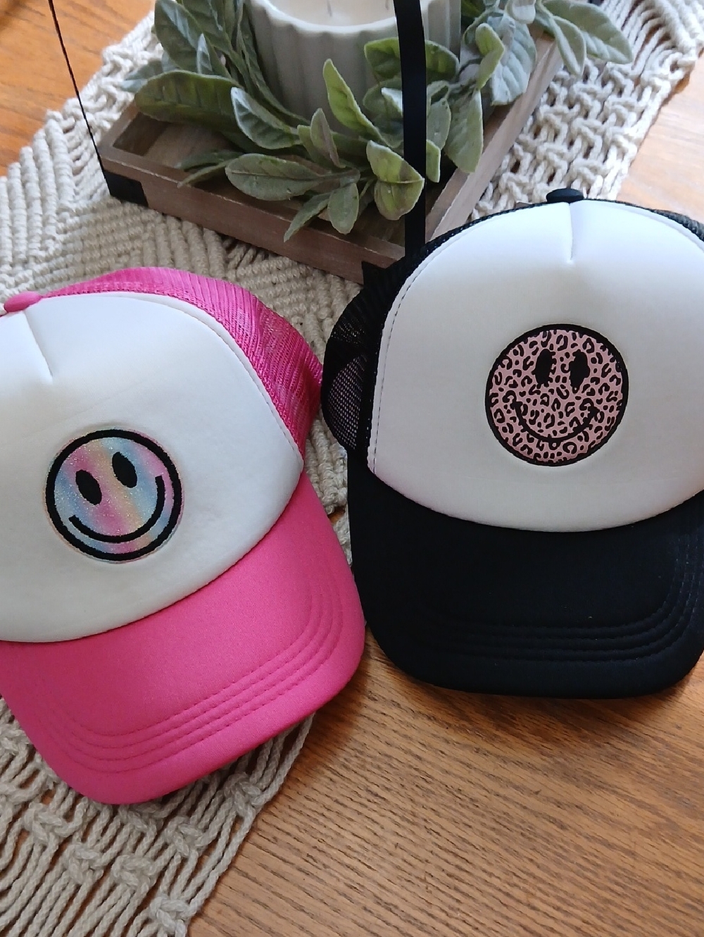 Smiley Face Trucker Hat - Pink & Black Duo